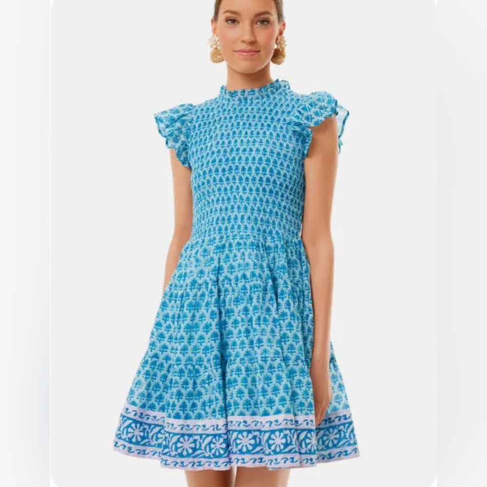 NWT Oliphant Smocked Flirty fern blue dress